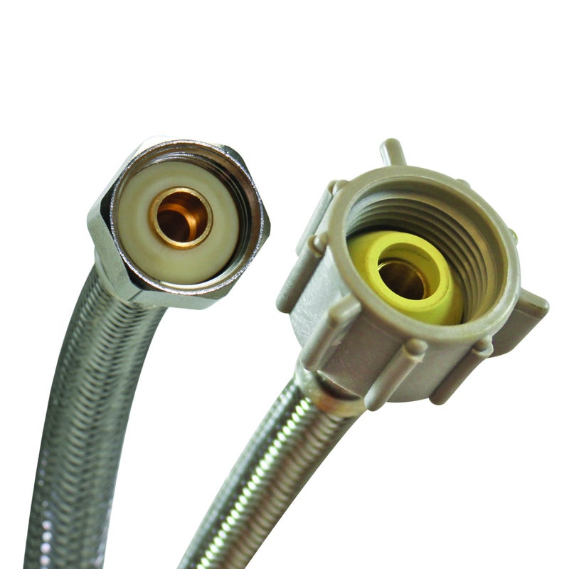 Fluidmaster B4T16U Toilet Connector With Size Adaptors, Braided Stainless Steel - 3/8 Compression, 7/16 Compression, 1/2 Compression, or 1/2 F.I.P. Thread x 7/8 Ballcock Thread, 16-Inch Length, Iron - Image 1